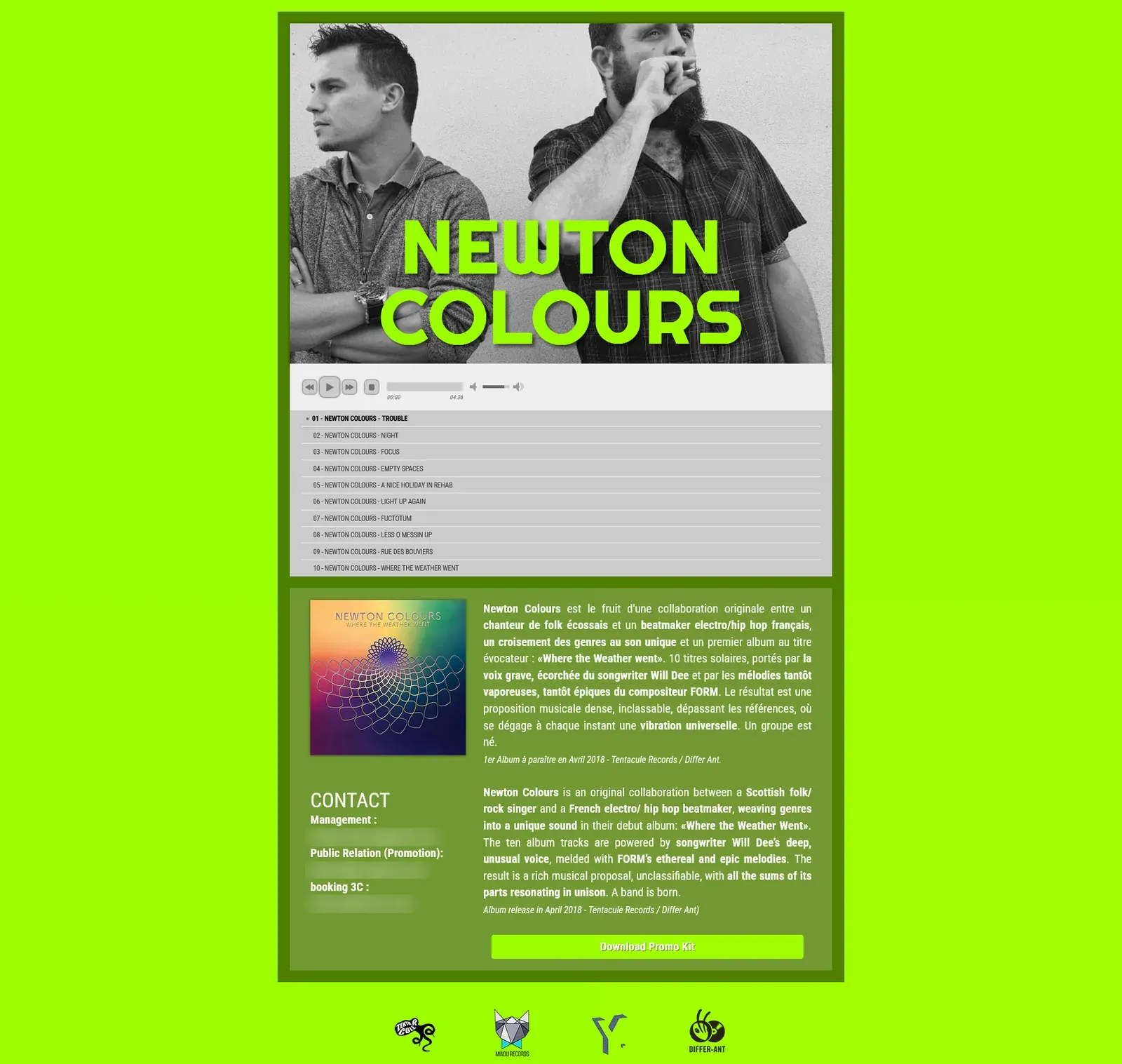 Electronic Press Kits pour un label de musique — écran 1