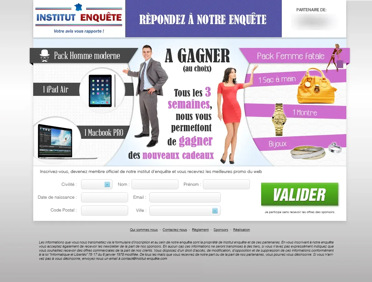Plateforme d’enquêtes en ligne pour la qualification de prospects — écran 1