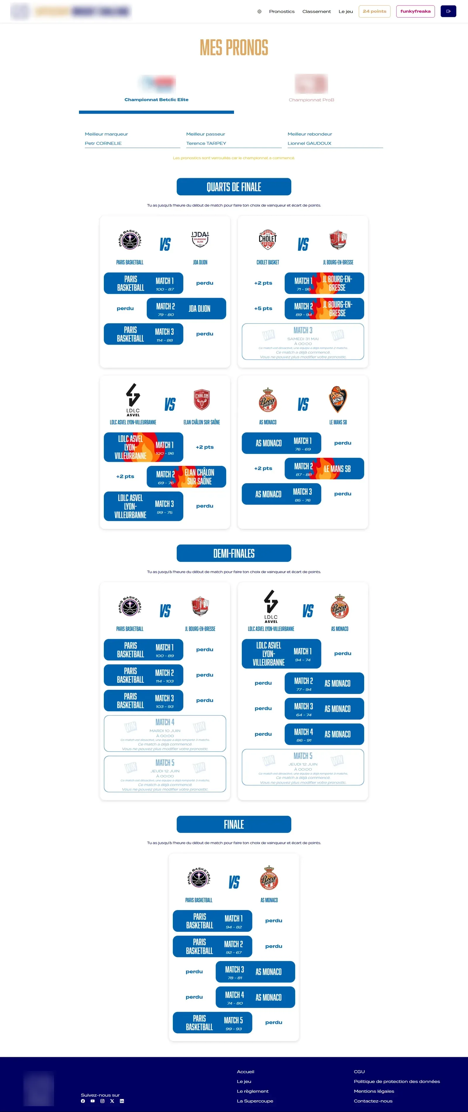Jeu de pronostics sur les playoffs de basket — écran 3